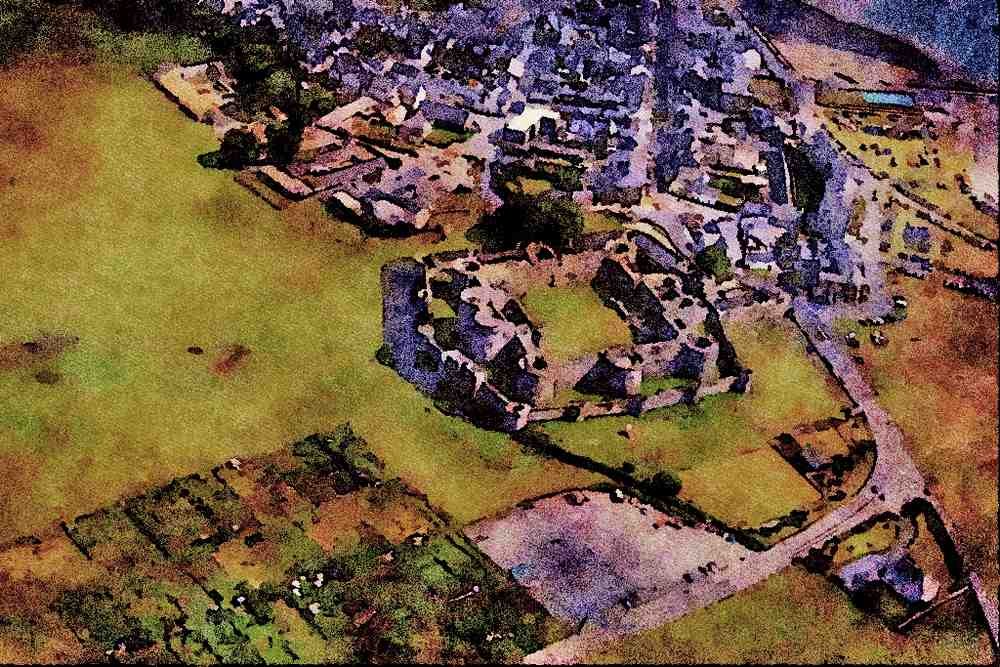 557002 Aerial View, Beaumaris Castle, Wales A4 Limited Edition Watercolour Print