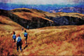 557003 Walkers In Welsh Hills, Bala Area, Wales A4 Limited Edition Watercolour Print