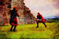 557007 Men In 14th century Costume, Dendigh Castle, Wales A4 Limited Edition Watercolour Print
