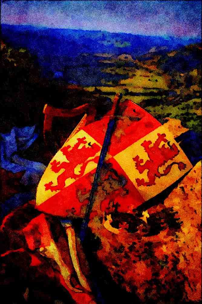 557008 Shield, Sword And Crown From Owain Glyndwr Exibit, Wales A4 Limited Edition Watercolour Print