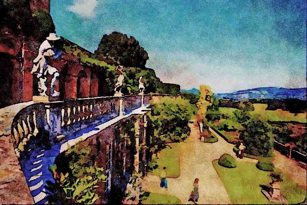 557012 Powis Castle Gardens, Welshpool, Wales A4 Limited Edition Watercolour Print