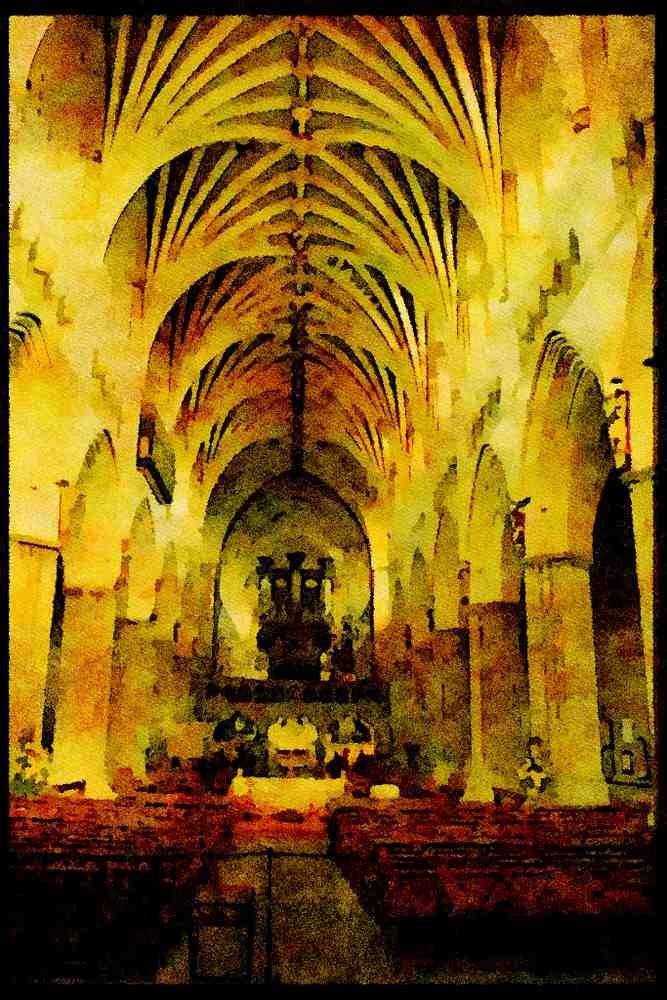 557022 Nave, Exeter Cathedral, Devon, England A4 Limited Edition Watercolour Print