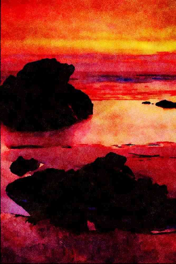 557023 Twilight From Putsborough Beach, Woolacombe Bay, England A4 Limited Edition Watercolour Print