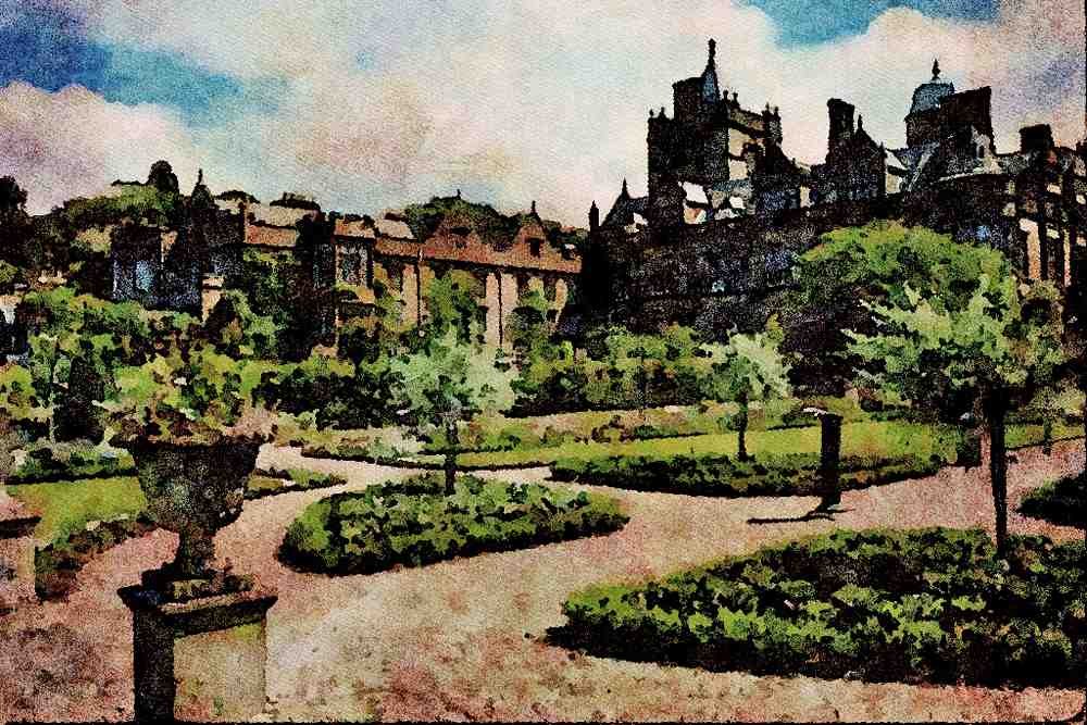557033 Formal Garden, English Country Manor, England A4 Limited Edition Watercolour Print