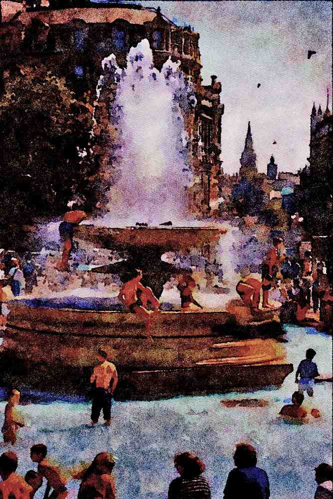 557048 Heat Wave, Trafalgar Square, London, England A4 Limited Edition Watercolour Print