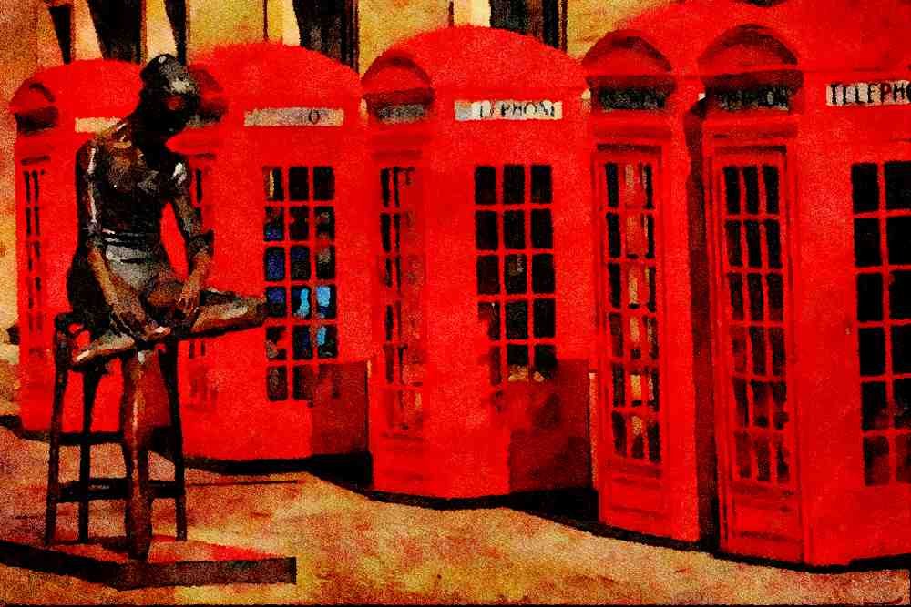 557049 Old Telephone Boxes, Bow Street, London, England A4 Limited Edition Watercolour Print