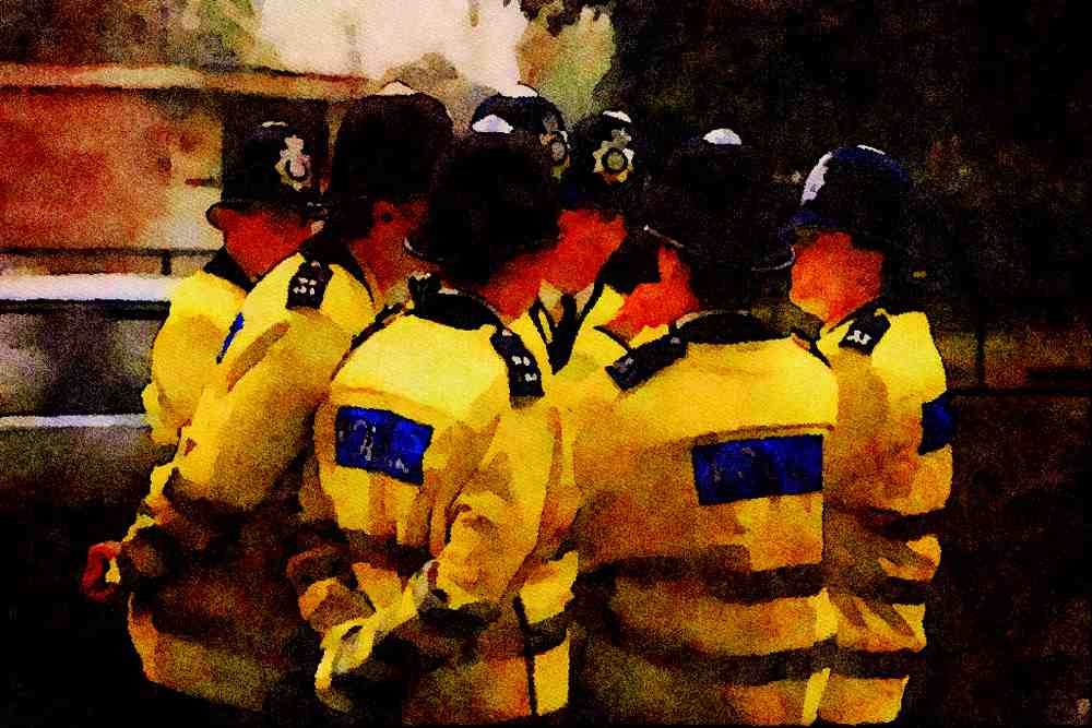 557051 Police Conferring, London, England A4 Limited Edition Watercolour Print