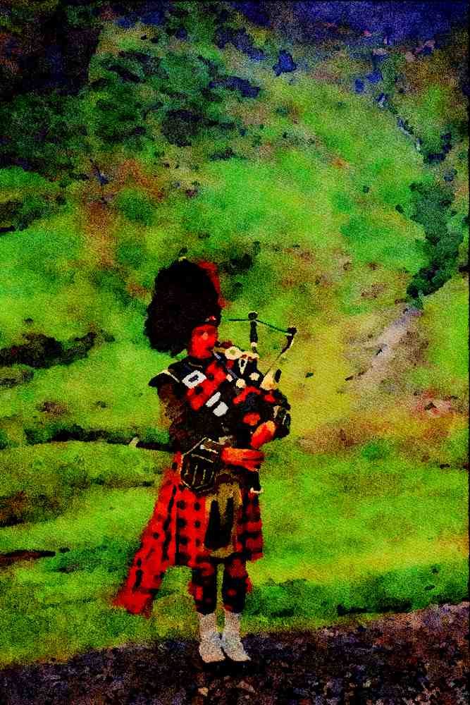 557061 Lone Piper, Scotland A4 Limited Edition Watercolour Print