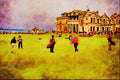 557062 Golfers At The 18th Hole, St. Andrews, Scotland A4 Limited Edition Watercolour Print