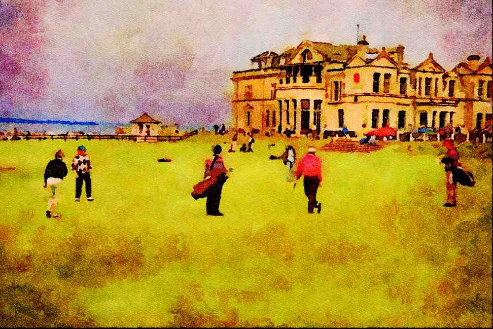 557062 Golfers At The 18th Hole, St. Andrews, Scotland A4 Limited Edition Watercolour Print