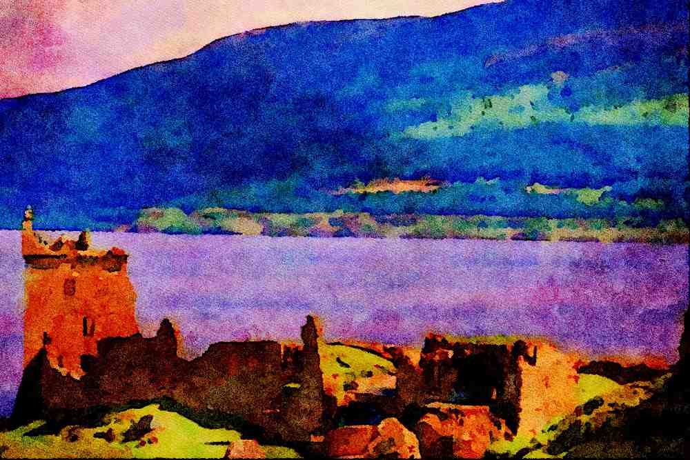 557068 Urquhart Castle And Loch Ness, Scotland A4 Limited Edition Watercolour Print