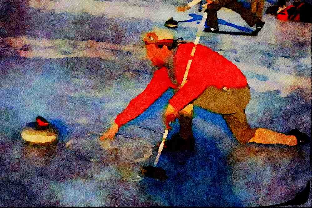 557075 Curling On Lake Of Monteith, Central Scotland A4 Limited Edition Watercolour Print