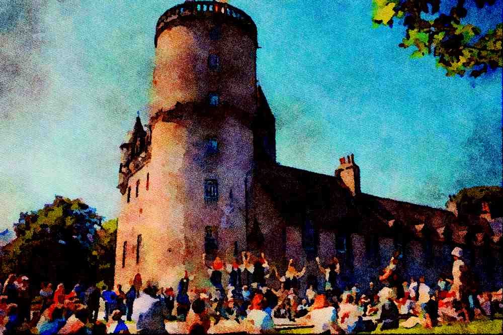 557081 Highland Dancing At Castle Fraser, Aberdeenshire, Scotland A4 Limited Edition Watercolour Print