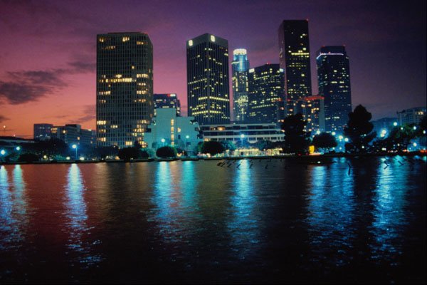 558087 Los Angeles Skyline At Night, California A4 Photo Print