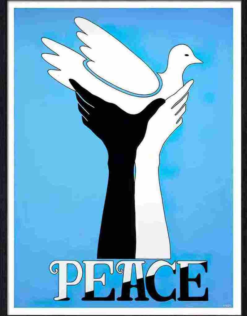 56 peace hands and dove poster design Advert A4 Photo Print