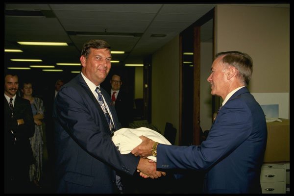 560043 Rod Bryden Congratulates Ian Malone After Financing Close A4 Photo Print