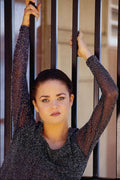 561009 Woman In Black, Leaning Against Steel Bars A4 Photo Print