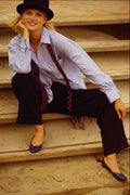 561047 Carrie Sitting On Steps Wearing A Bowler Hat And Men's Shirt A4 Photo Print