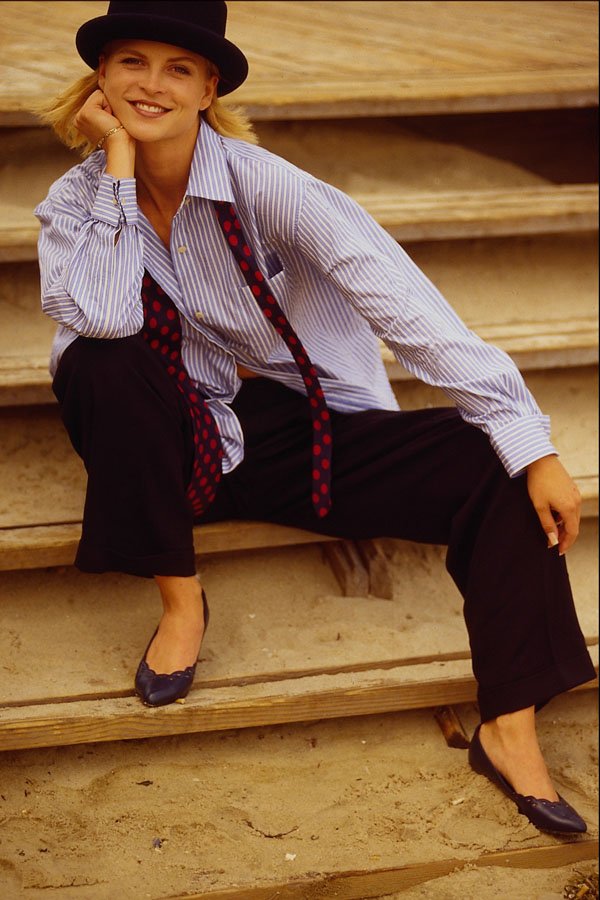 561047 Carrie Sitting On Steps Wearing A Bowler Hat And Men's Shirt A4 Photo Print