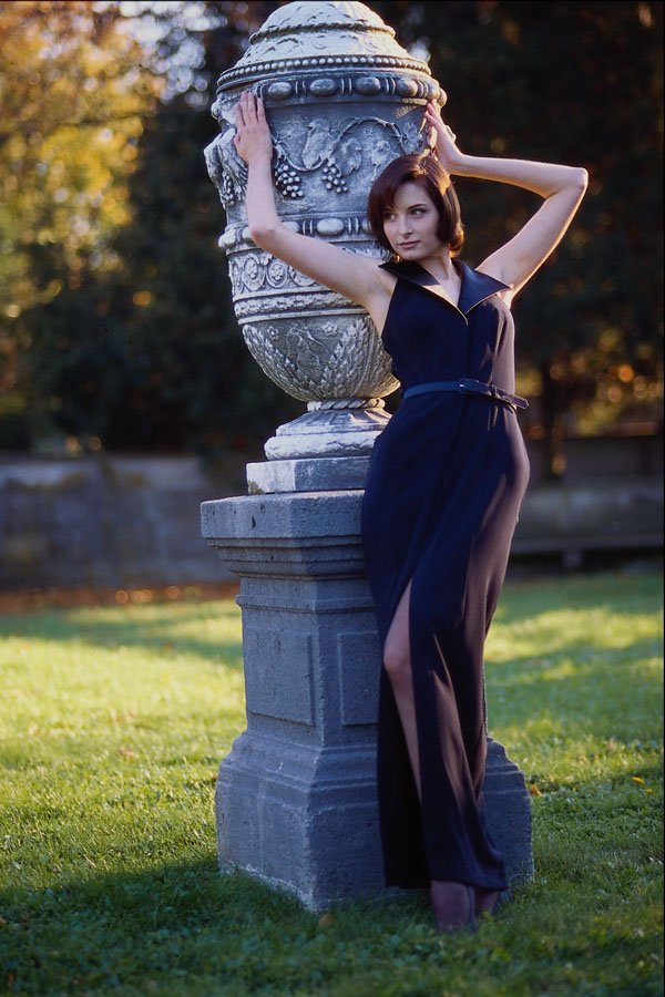 561057 Posing In The Garden In An Evening Gown A4 Photo Print