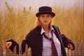 561084 Carrie Leaning On A Beach Fence, Wearing Bowler Hat A4 Photo Print