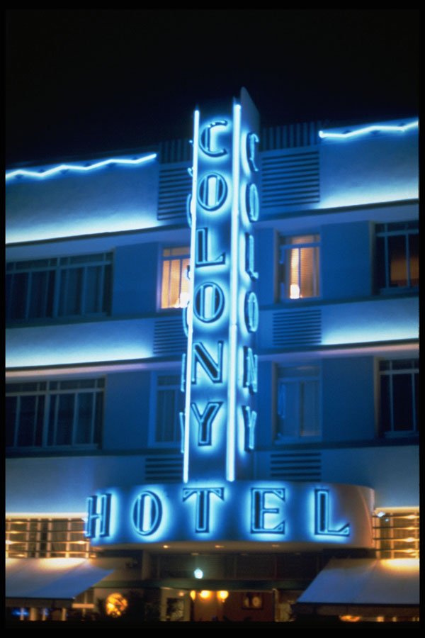 562000 Night View Of Colony Hotel Sign, Miami Beach A4 Photo Print
