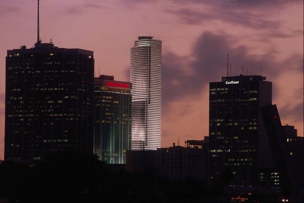 562001 Miami Skyline At Night A4 Photo Print