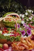 569062 Barbecued Chicken And Fruit Baskets A4 Photo Print