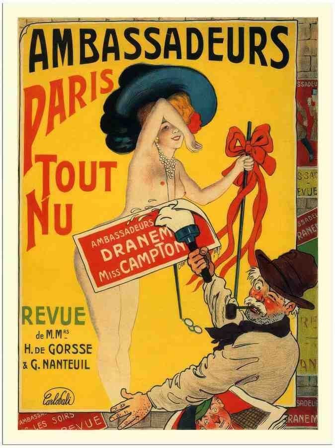 574 ambassadeurs paris tout nu carlo dali cabaret poster 1900 2 Vintage Advert A4 Photo Print