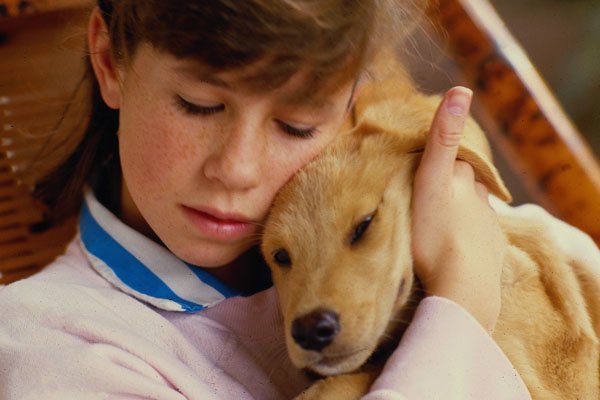 574067 Young Girl With Puppy A4 Photo Print