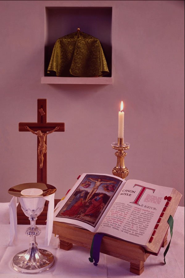 577078 Candles, Crucifix, Missal And Silver Chalice A4 Photo Print