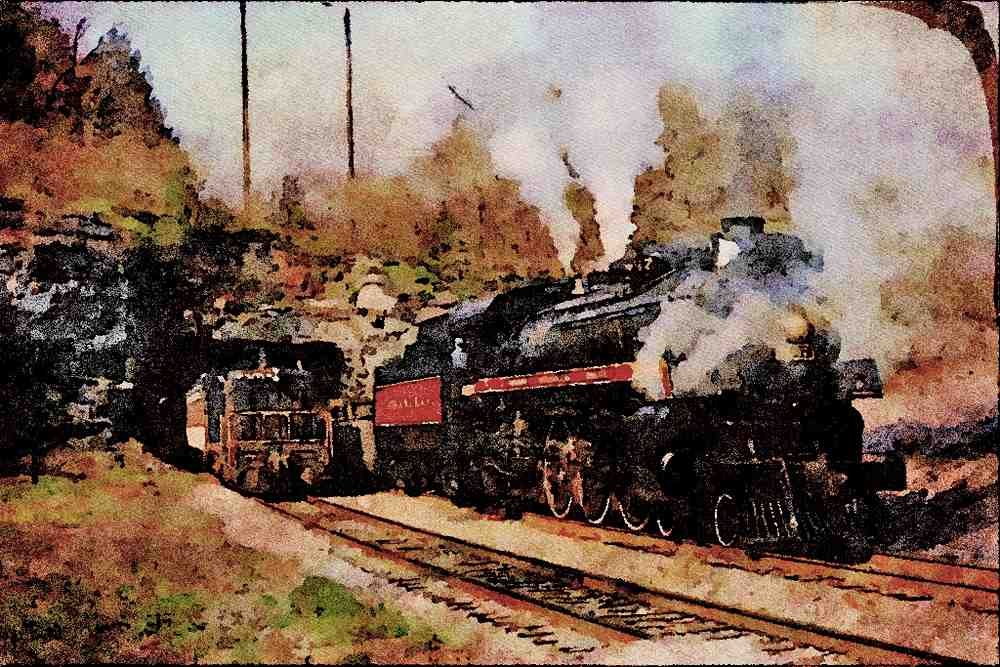 578014 Lackawana (C.P.), 4 6 2 #2317 With EMD Switcher #500 A4 Limited Edition Watercolour Print