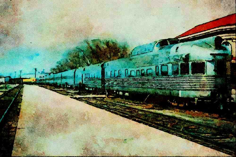 578020 D&RGW _California Zephyr_ With Observation _Silver Sky_ A4 Limited Edition Watercolour Print