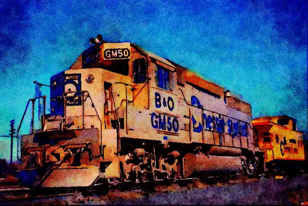 578023 Chessie System_B&O, EMD GP 40 In EMD 50th Anniversary Paint A4 Limited Edition Watercolour Print