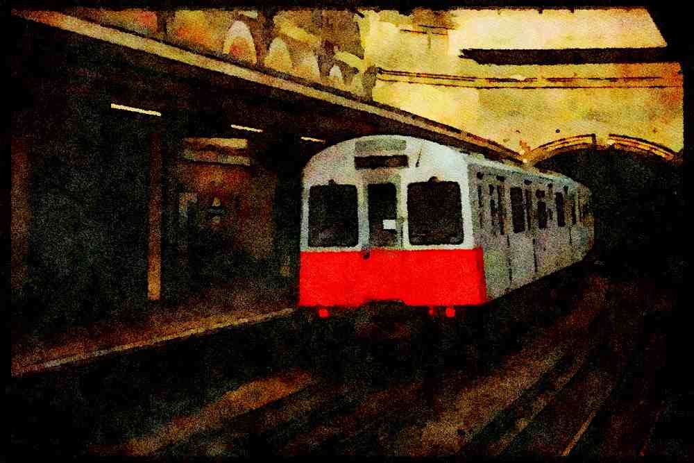 578041 _District_ Line Tube Train Westbound A4 Limited Edition Watercolour Print