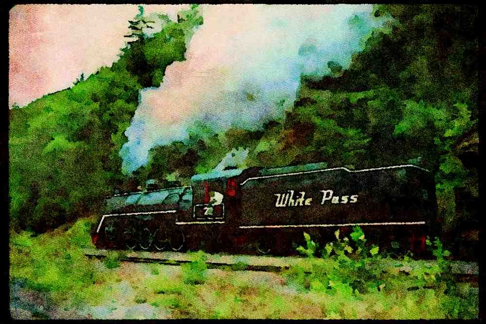 578042 White Pass And Yukon In White Pass Out Of Skagway, Alaska A4 Limited Edition Watercolour Print