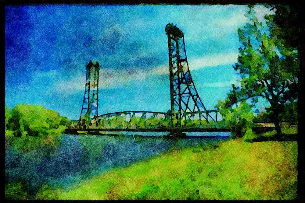 579032 Light Bridge On Old Canal, Welland Canal A4 Limited Edition Watercolour Print