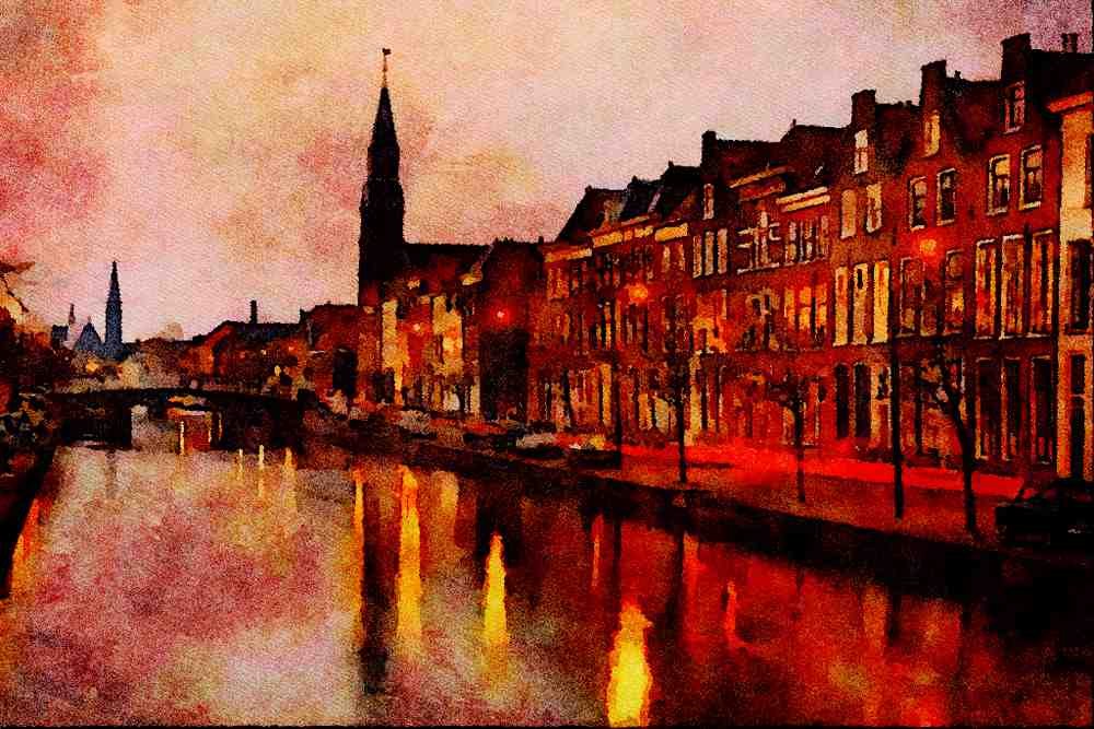 579073 Leiden, Between Amsterdam And The Hague, Netherlands A4 Limited Edition Watercolour Print