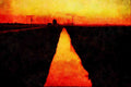 579075 Fenland Drain At Sunset, Cambs, England A4 Limited Edition Watercolour Print