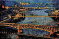 579092 Series Of Bridges Span The Monongahela River, Pittsburgh A4 Limited Edition Watercolour Print