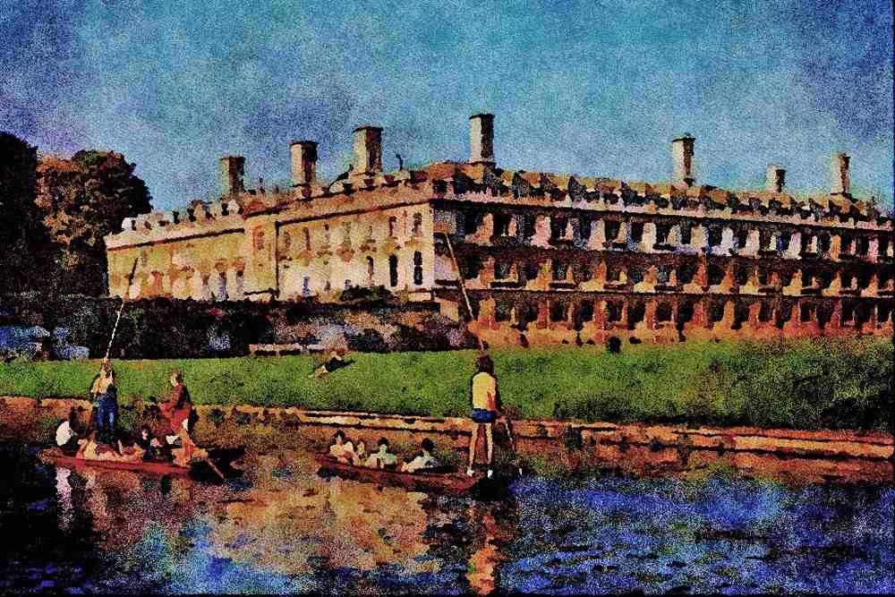 579095 Punting On The River Cam, Cambridge, England A4 Limited Edition Watercolour Print