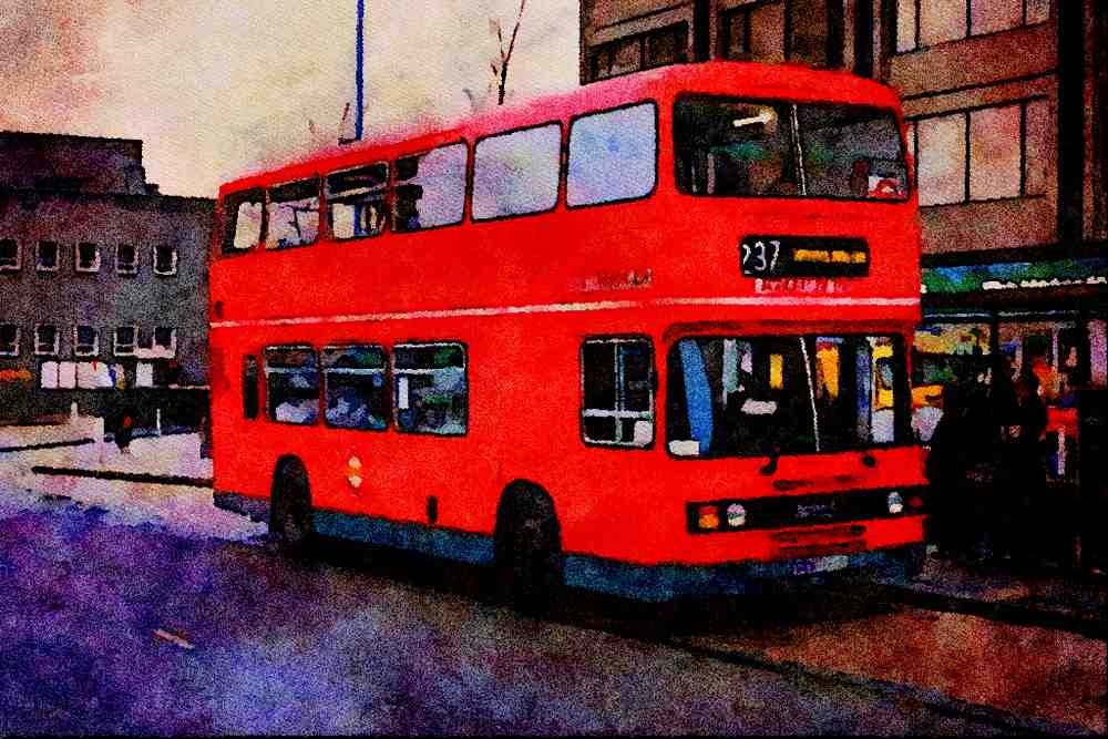 581046 Riverside Bus Leyland, Still Quite New, Hounslow A4 Limited Edition Watercolour Print