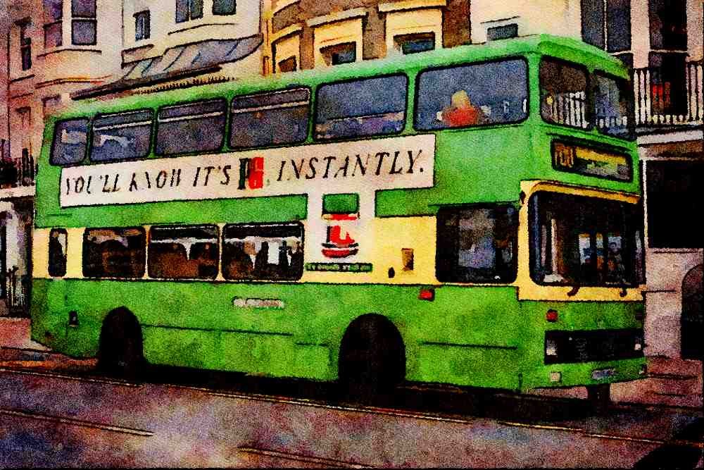581079 Southdown Volvo 308 Has Arrived In Brighton From Worthing A4 Limited Edition Watercolour Print