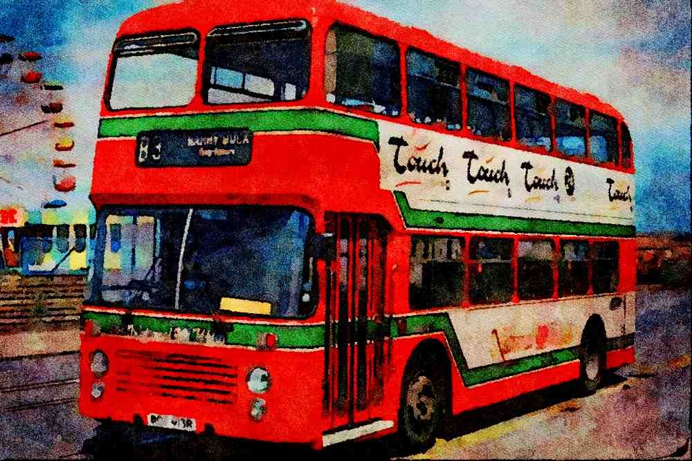 581081 National Welsh Bristol 82b Rests By The Fair At Barry Island A4 Limited Edition Watercolour Print