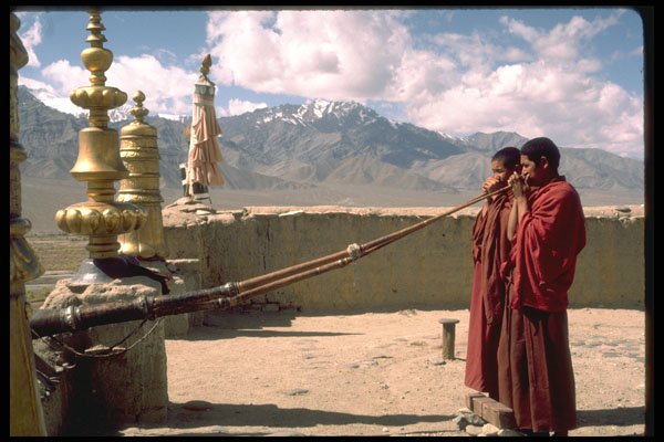 584002 Monks Blowing Horns, Tiksei Temple, Ladakh, India A4 Photo Print