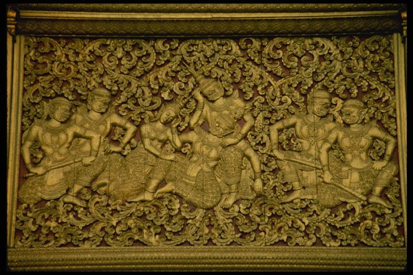 584051 Temple Wall Engraving, Laos A4 Photo Print
