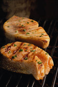 587059 Salmon Steaks On Grill A4 Photo Print