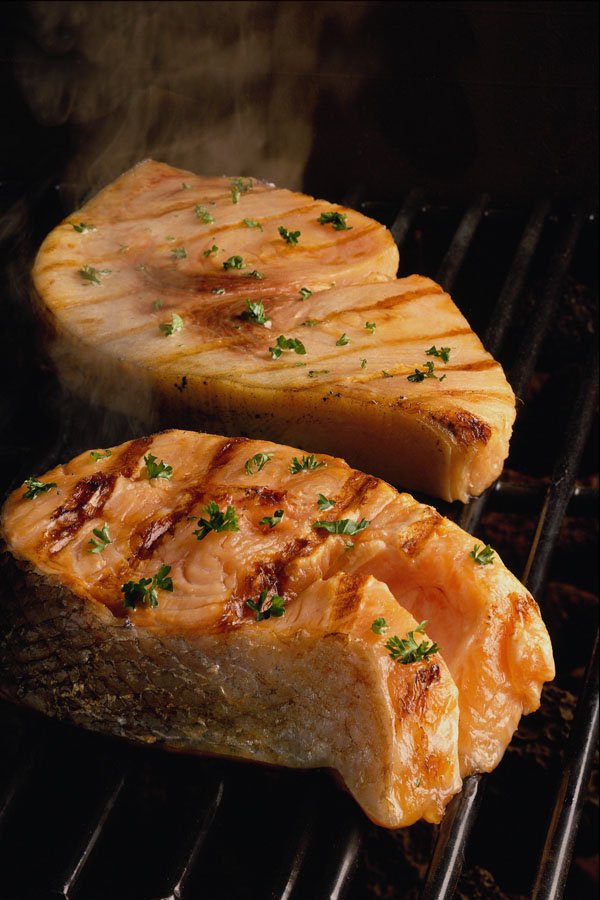 587059 Salmon Steaks On Grill A4 Photo Print