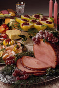 587075 Ham, Shrimp, Pears With Cheese Plate A4 Photo Print