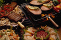 587079 Grilled Salmon, Beef Steaks And Cocktail Shrimp A4 Photo Print